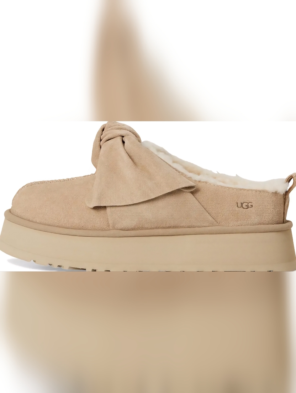 UGG Suede Bow Platform Slip-On Tazz in Sand Size 7 - Picture 4 of 11